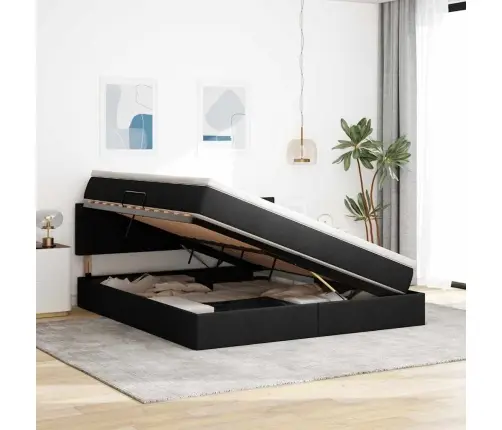 Gulta Ar Led Sloksnes Lukturiem Melna 160 X 200 Cm Audums Vidaxl