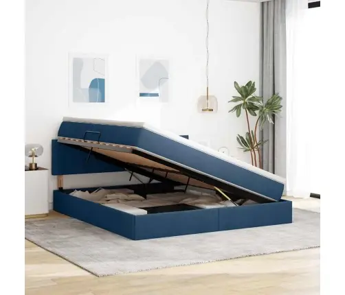 Gulta Ar Led Sloksnes Lukturiem Zila 160 X 200 Cm Audums Vidaxl