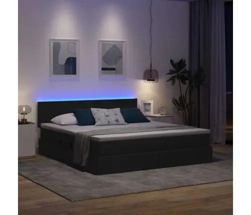 Lova Su Daiktų Laikymo Vieta Ir Led Juoda 180 X 200 Cm Audinys
