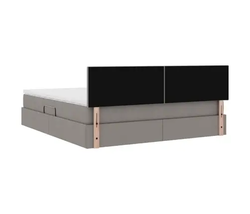 Gulta Ar Led Sloksnes Lukturiem Pelēkbrūna 180 X 200 Cm Audums Vidaxl
