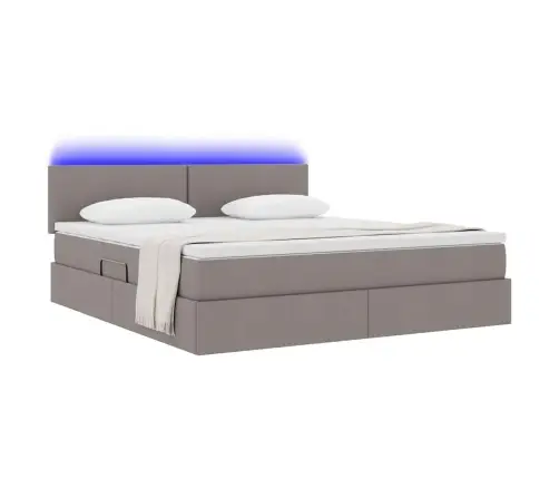 Gulta Ar Led Sloksnes Lukturiem Pelēkbrūna 180 X 200 Cm Audums Vidaxl