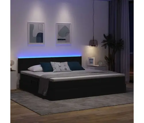 Led-Valgusega Hoiuvoodi Madratsiga Must 200 X 200 Cm Kangas