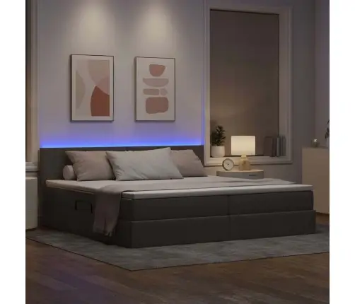 Gulta Ar Led Sloksnes Lukturiem Pelēkbrūna 200 X 200 Cm Audums Vidaxl