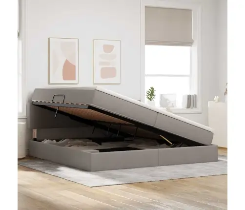 Gulta Ar Led Sloksnes Lukturiem Pelēkbrūna 200 X 200 Cm Audums Vidaxl