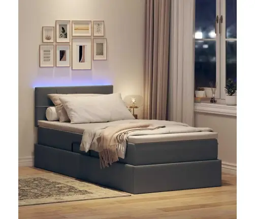 Lova Su Daiktų Laikymo Vieta Ir Led Tamsiai Pilka 90 X 190 Cm