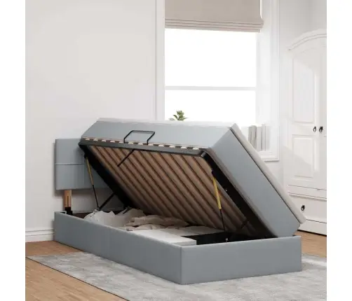 Led-Valgusega Hoiuvoodi Madratsiga Helehall 100 X 200 Cm Kangas