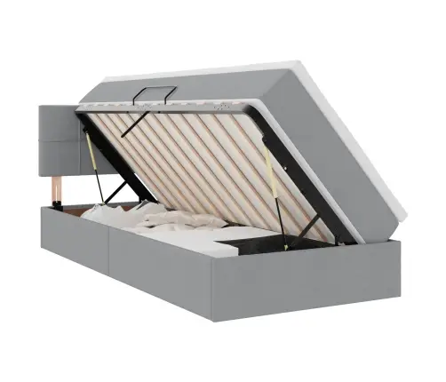 Led-Valgusega Hoiuvoodi Madratsiga Helehall 100 X 200 Cm Kangas