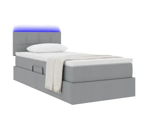 Led-Valgusega Hoiuvoodi Madratsiga Helehall 100 X 200 Cm Kangas