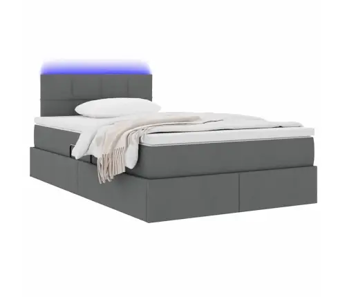 Gulta Ar Uzglabāšanas Vietu Un Led Tumši Pelēks 120 X 190 Cm Vidaxl