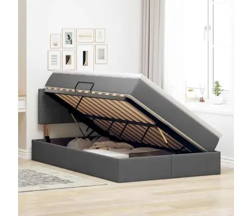 Gulta Ar Galvas Klāju Tumši Pelēks 120 X 200 Cm Audums Vidaxl