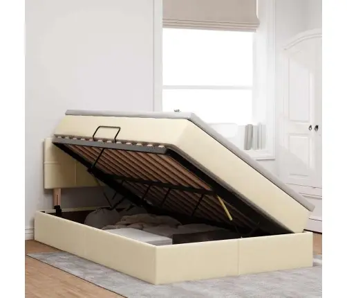 Gulta Ar Led Sloksnes Lukturiem Krēms 120 X 200 Cm Audums Vidaxl