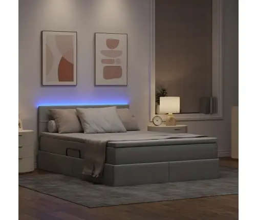 Lova Su Daiktų Laikymo Vieta Ir Led Šviesiai Pilka 140 X 190 Cm