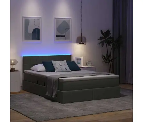 Gulta Ar Galvas Klāju Tumši Pelēks 140 X 190 Cm Audums Vidaxl