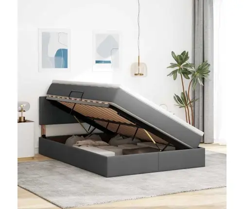 Gulta Ar Galvas Klāju Tumši Pelēks 140 X 190 Cm Audums Vidaxl