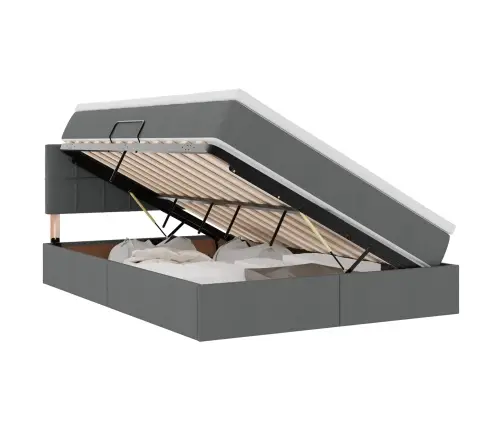 Gulta Ar Galvas Klāju Tumši Pelēks 140 X 190 Cm Audums Vidaxl