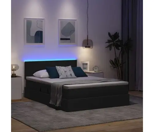 Lova Su Daiktų Laikymo Vieta Ir Led Juoda 140 X 190 Cm