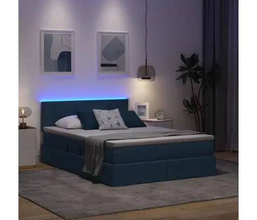 Lova Su Daiktų Laikymo Vieta Ir Led Mėlyna 140 X 190 Cm