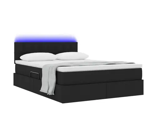 Gulta Ar Led Sloksnes Lukturiem Melna 140 X 200 Cm Audums Vidaxl