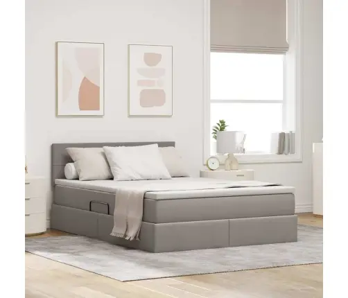 Gulta Ar Led Sloksnes Lukturiem Pelēkbrūna 140 X 200 Cm Audums Vidaxl