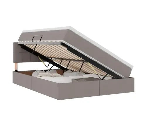 Gulta Ar Led Sloksnes Lukturiem Pelēkbrūna 140 X 200 Cm Audums Vidaxl