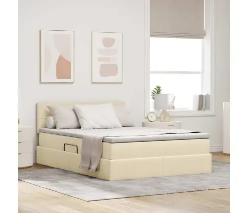 Lova Su Led Juostelių Žibintais Kremas 140 X 200 Cm Audinys