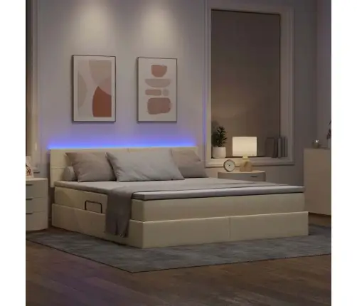 Gulta Ar Led Sloksnes Lukturiem Krēms 160 X 200 Cm Audums Vidaxl
