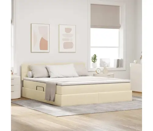 Gulta Ar Led Sloksnes Lukturiem Krēms 160 X 200 Cm Audums Vidaxl