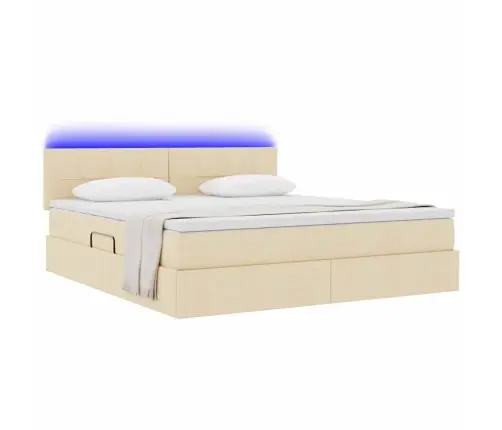 Gulta Ar Led Sloksnes Lukturiem Krēms 160 X 200 Cm Audums Vidaxl