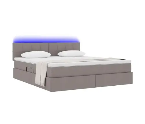 Gulta Ar Led Sloksnes Lukturiem Pelēkbrūna 180 X 200 Cm Audums Vidaxl
