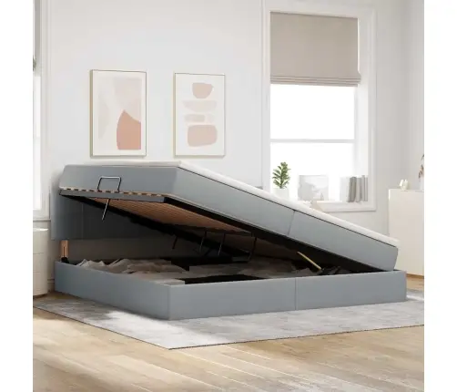 Lova Su Daiktų Laikymo Vieta Ir Led Šviesiai Pilka 200 X 200 Cm