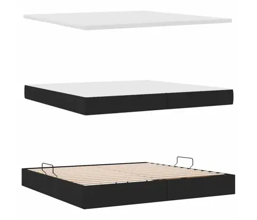 Lova Su Led Juostelių Žibintais Juoda 200 X 200 Cm Audinys