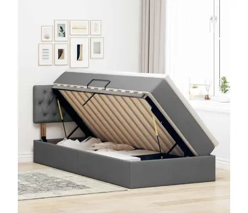 Lova Su Daiktų Laikymo Vieta Ir Led Tamsiai Pilka 90 X 190 Cm
