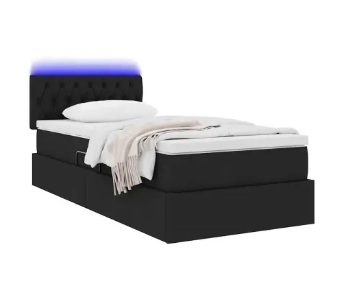 Gulta Ar Uzglabāšanas Vietu Un Led Melna 90 X 200 Cm Audums Vidaxl