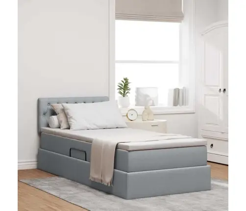 Gulta Ar Uzglabāšanas Vietu Un Led Gaiši Pelēks 100 X 200 Cm Vidaxl