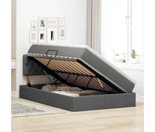 Gulta Ar Galvas Klāju Tumši Pelēks 120 X 200 Cm Audums Vidaxl