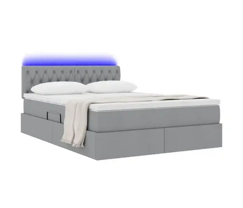 Lova Su Daiktų Laikymo Vieta Ir Led Šviesiai Pilka 140 X 190 Cm