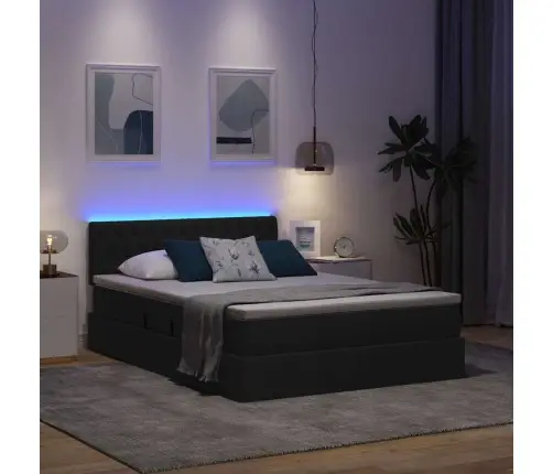 Gulta Ar Led Sloksnes Lukturiem Melna 140 X 190 Cm Audums Vidaxl