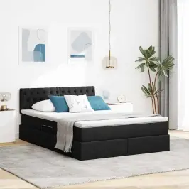 Led Uzglabāšanas Gulta Ar Matraci Melns 140 X 190 Cm Audums Vidaxl