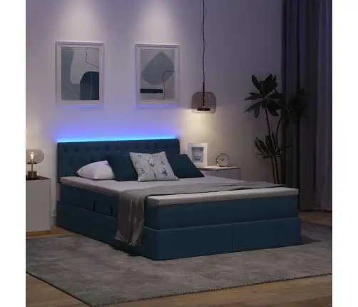 Lova Su Daiktų Laikymo Vieta Ir Led Mėlyna 140 X 190 Cm