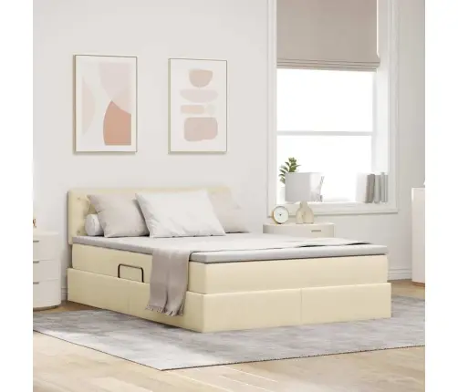 Gulta Ar Led Sloksnes Lukturiem Krēms 140 X 200 Cm Audums Vidaxl