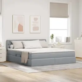 Lova Su Daiktų Laikymo Vieta Ir Led Šviesiai Pilka 160 X 200 Cm