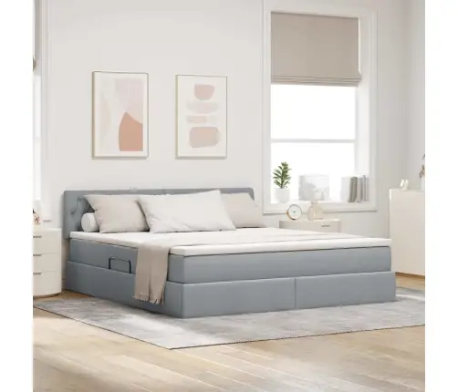 Gulta Ar Galvas Klāju Gaiši Pelēks 160 X 200 Cm Audums Vidaxl