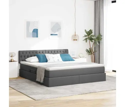 Gulta Ar Galvas Klāju Tumši Pelēks 160 X 200 Cm Audums Vidaxl