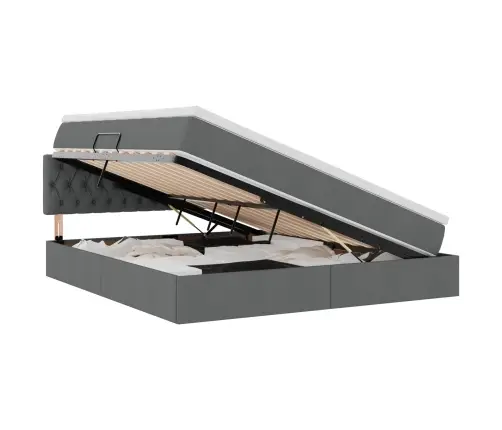 Gulta Ar Galvas Klāju Tumši Pelēks 160 X 200 Cm Audums Vidaxl