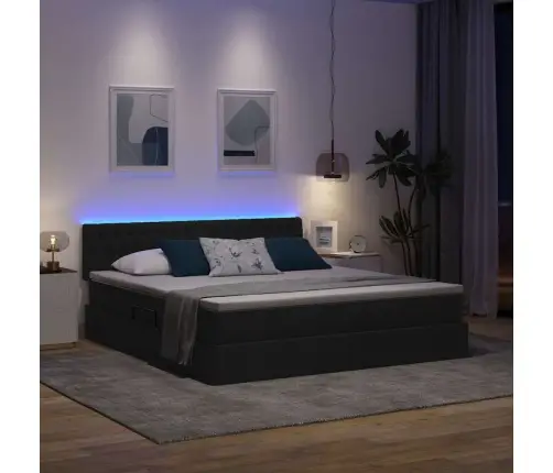 Gulta Ar Led Sloksnes Lukturiem Melna 160 X 200 Cm Audums Vidaxl
