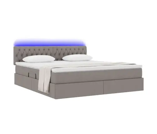 Gulta Ar Led Sloksnes Lukturiem Pelēkbrūna 160 X 200 Cm Audums Vidaxl