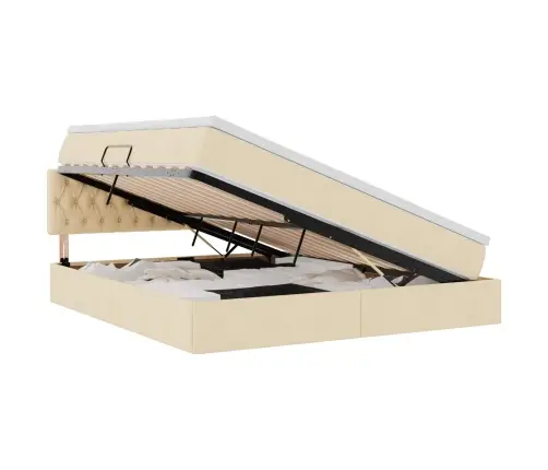 Gulta Ar Led Sloksnes Lukturiem Krēms 160 X 200 Cm Audums Vidaxl