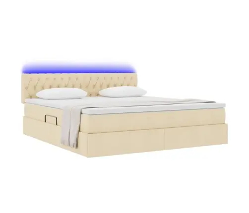 Gulta Ar Led Sloksnes Lukturiem Krēms 160 X 200 Cm Audums Vidaxl