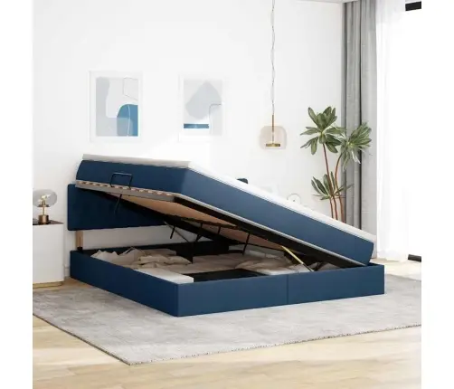 Lova Su Daiktų Laikymo Vieta Ir Led Mėlyna 160 X 200 Cm