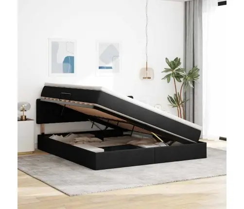 Led-Valgusega Hoiuvoodi Madratsiga Must 180 X 200 Cm Polüester